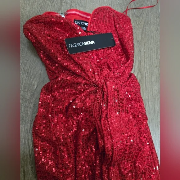 Fashion Nova Red Sequin Prom Dress - Picture 6 of 8